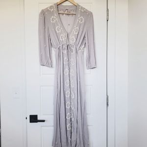 Free People Fable Embroidered Midi Dress Dove Grey